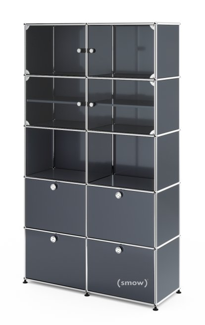 Vitrine USM Haller, H 179 x L 103 x P 38 cm, Anthracite RAL 7016, Sans serrures