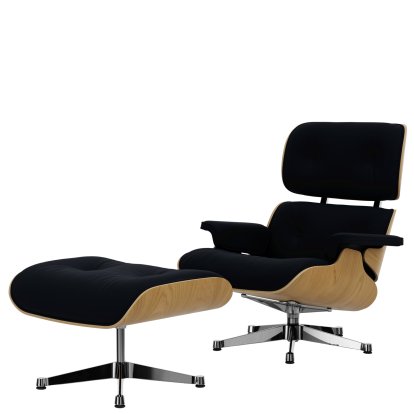 Eames Lounge Chair & Ottoman Calma, Châtaignier naturel, Calma, bleu nuit, 89 cm, Aluminium poli