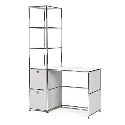Bureau USM Haller avec étagère superposée, Gris clair RAL 7035