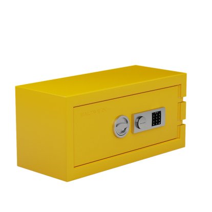 Coffre-fort Balzsafe CONNECT pour étagères USM Haller, 75 cm x 35 cm x 35 cm, Jaune or RAL 1004, Serrure électronique à combinaison avec clé de réinitialisation
