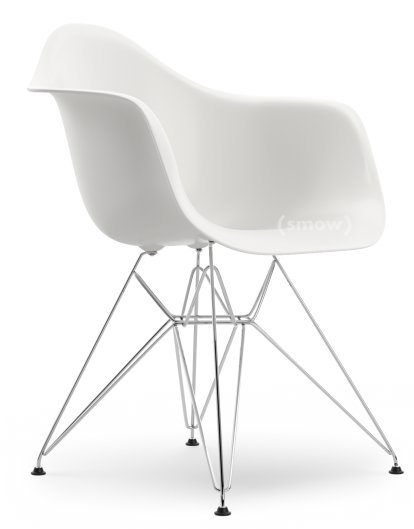 Eames Plastic Armchair DAR, Blanc RE, Sans rembourrage, Sans rembourrage, Version standard - 43 cm, Chromé