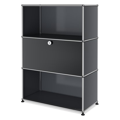 Meuble haut Highboard M USM Haller, personnalisable, Gris moyen RAL 7005, Ouvert, Avec  porte abattante, Ouvert