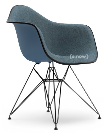 Eames Plastic Armchair DAR, Bleu océan, Rembourrage intégral, Bleu glacier / marron marais, Version standard - 43 cm, Revêtement basic dark