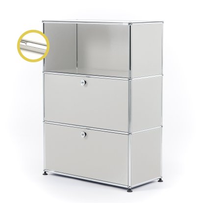 USM Haller E Highboard M avec 2 portes battantes et éclairage du compartiment, Gris clair RAL 7035, Blanche froide