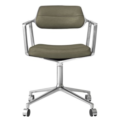 Chaise pivotante Swivel 453, Poli, Piétement à roulettes, Cuir vert bosco