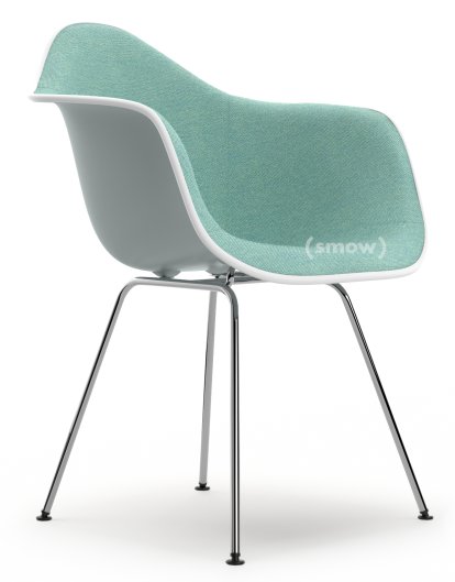 Eames Plastic Armchair DAX, Gris clair, Rembourrage intégral, Bleu glacier / ivoire, Version standard - 43 cm, Chromé