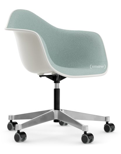 Eames Plastic Armchair PACC, Blanc RE, Rembourrage intégral, Bleu glacier / ivoire