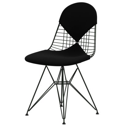 Chaise Wire Chair DKR, Revêtement thermolaqué vert foncé, Coussin pour assise et dossier (Bikini), Hopsak nero
