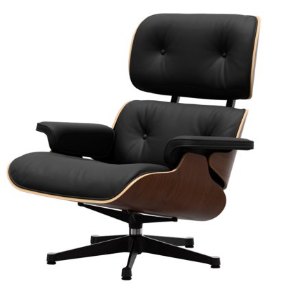 Eames Lounge Chair, Noyer foncé, Cuir Premium F nero, 89 cm, Aluminium poli, côtés noirs
