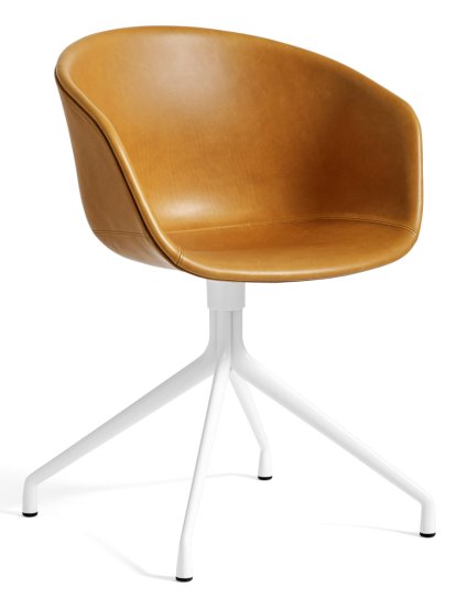 About A Chair AAC 21, Cuir Sense - cognac, Aluminium thermolaqué blanc