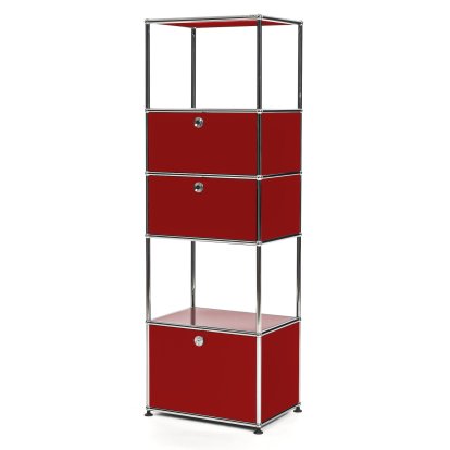 USM Haller Étagère de salon M Type 2, Rouge rubis USM, Avec 2 portes abattantes et 1 porte coulissante (incl. cadre métallique)