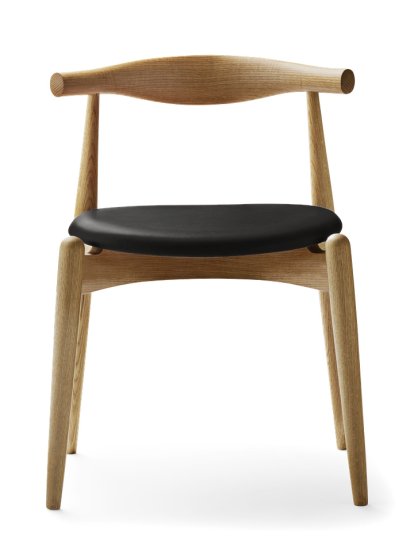 CH20 Elbow Chair, Chêne huilé, Cuir noir