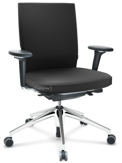 ID Soft, Mécanisme Flowmotion sans inclinaison avant et sans réglage de la profon, Avec accotoirs 3D, Piétement à 5 branches, aluminium poli, Noir basic, Assise et dossier Plano, Gris foncé, Durs pour tapis