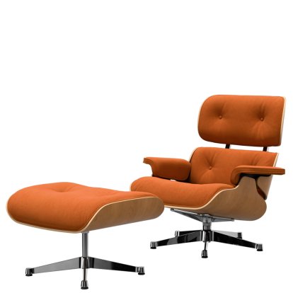 Eames Lounge Chair & Ottoman Calma, Cerisier naturel, Calma, cognac, 84 cm - Hauteur originale de 1956, Aluminium poli