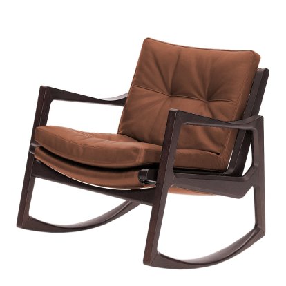 Euvira Rocking Chair Soft, Chêne teinté marron, Cuir Classic cognac