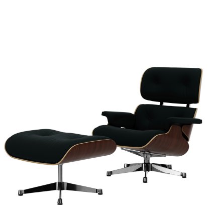 Eames Lounge Chair & Ottoman Calma, Noyer foncé, Calma, vert pin, 84 cm - Hauteur originale de 1956, Aluminium poli