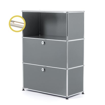 USM Haller E Highboard M avec 2 portes battantes et éclairage du compartiment, Gris moyen RAL 7005, Blanche chaude