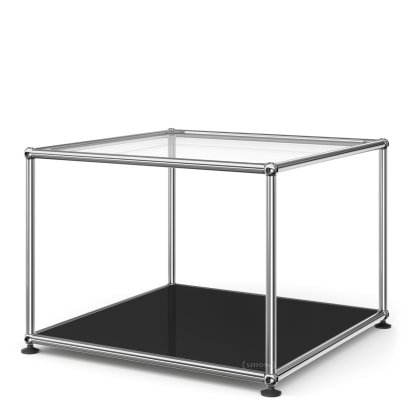 Table d'appoint 50 USM Haller, Panneau supérieur en verre, panneau inférieur en métal, Noir graphite RAL 9011