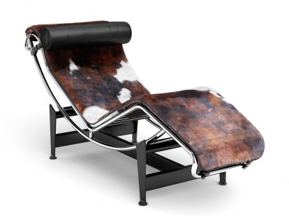 4 Chaise longue à reglage continu, Chromé, Peau tachetée blanche, noire, marron