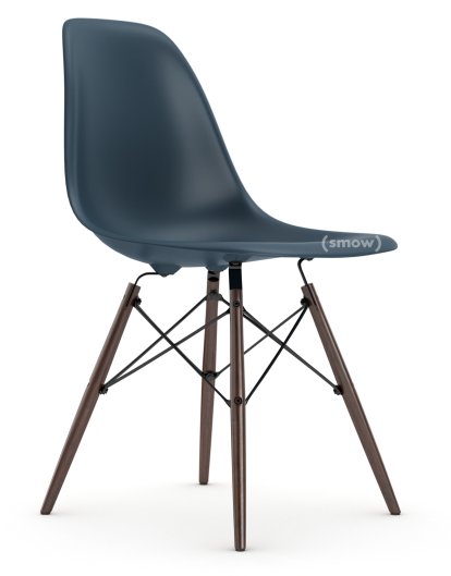 Eames Plastic Side Chair RE DSW, Bleu océan, Sans rembourrage, Sans rembourrage, Version standard - 43 cm, Érable foncé
