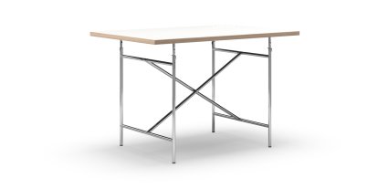 Table Eiermann, Mélaminé blanc avec bords chêne, 120 x 80 cm, Chromé, Vertical, centré (Eiermann 2), 80 x 66 cm
