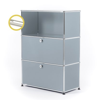 USM Haller E Highboard M avec 2 portes battantes et éclairage du compartiment, Argent mat USM, Blanche froide