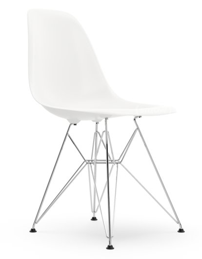 Eames Plastic Side Chair DSR, Blanc RE, Sans rembourrage, Sans rembourrage, Version standard - 43 cm, Chromé