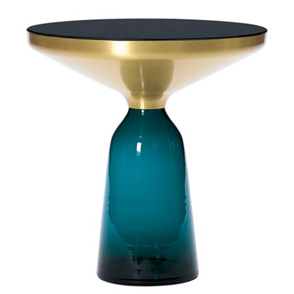 Table d'appoint Bell, Laiton laqué clair, Bleu Montana