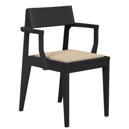 Chaise Schulz avec accotoirs, Coussin d'assise beige (Autumn 0221), Frêne noir