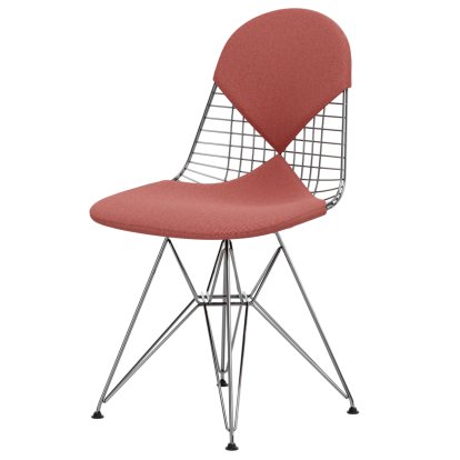 Chaise Wire Chair DKR, Poli chromé, Coussin pour assise et dossier (Bikini), Hopsak rouge coquelicot / ivoire