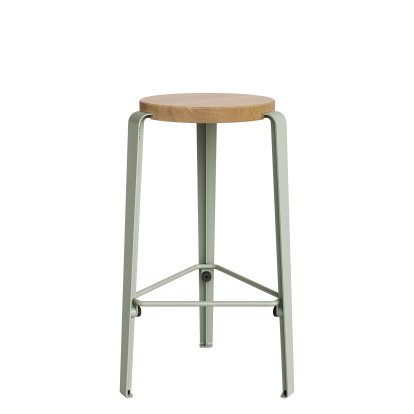 Tabouret de bar Lou, 66 cm, Chêne massif, Gris eucalyptus