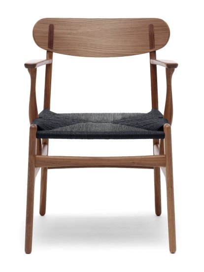 Chaise CH26, Noyer laqué naturel, Noir
