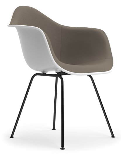 Eames Plastic Armchair DAX, Coton blanc, Rembourrage intégral, Gris chaud / marron marais, Version standard - 43 cm, Revêtement basic dark