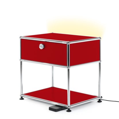 Table de chevet USM Haller E avec variateur de lumière, Rouge rubis USM