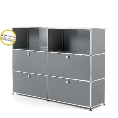 USM Haller E Highboard L avec éclairage du compartiment, Gris moyen RAL 7005, Blanche froide