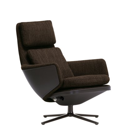 Fauteuil Grand Relax, Sans repose-pieds, Tissu Corsaro, mélange de poivres / Cuir Forte, gris ombre, Noir basic, 46,5 cm