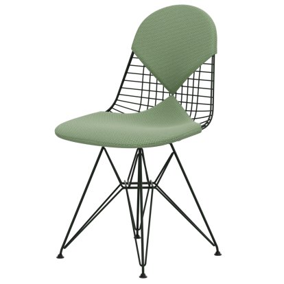 Chaise Wire Chair DKR, Revêtement thermolaqué vert foncé, Coussin pour assise et dossier (Bikini), Apollo menthe / crème