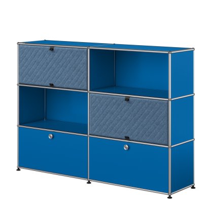Buffet haut USM Haller L avec deux Soft Panels USM Haller, diagonale, Bleu gentiane RAL 5010, Bleu