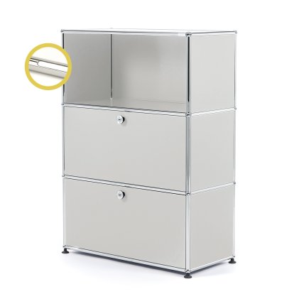 USM Haller E Highboard M avec 2 portes battantes et éclairage du compartiment, Gris clair RAL 7035, Blanche froide