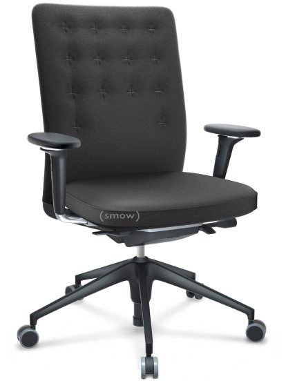 ID Trim, Avec support lombaire, Mécanisme Flowmotion avec inclinaison avant et réglage de la profondeur , Avec accotoirs 3D, Piétement à 5 branches, plastique basic dark, Assise et dossier Plano, Gris foncé, Souples pour sols durs