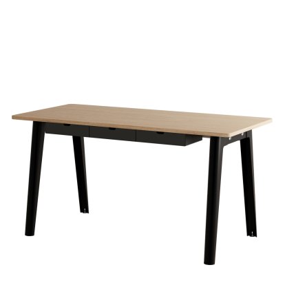 Bureau New Modern, métal/bois, 150 x 70 cm, Avec module de rangement, Noir graphite