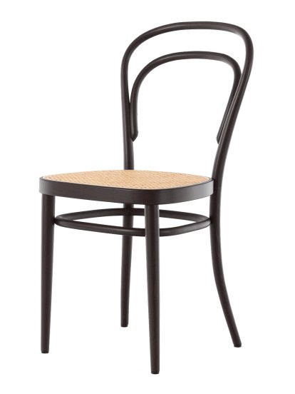 Chaise bistrot 214 / 214 M originale, Sans accotoirs, Hêtre teinté noir, Cannage (avec tissu de soutien sous l'assise)
