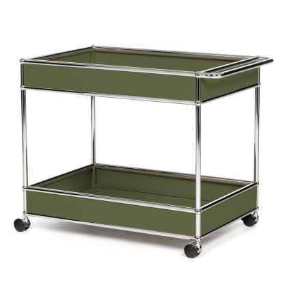 Chariot-bar USM Haller type II habillé, Vert olive RAL 6003, Souples pour sols durs