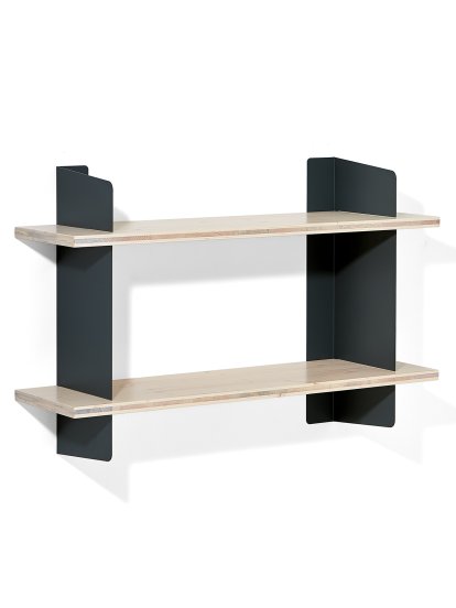 Étagère murale Atelier, Plaques de 3 couches d'épicéa/sapin teintées en blanc, Noir, version  2, 100 cm