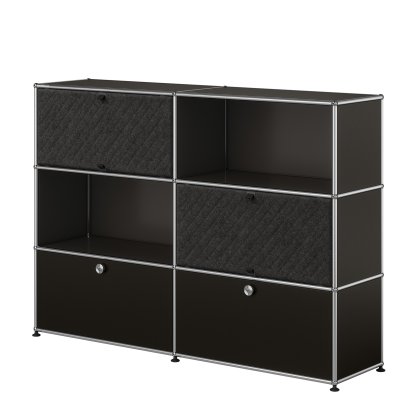 Buffet haut USM Haller L avec deux Soft Panels USM Haller, diagonale, Noir graphite RAL 9011, Gris foncé