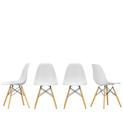 Eames Plastic Sidechair DSW Lot promotionnel de 4, Coton blanc RE, érable nuance de jaune