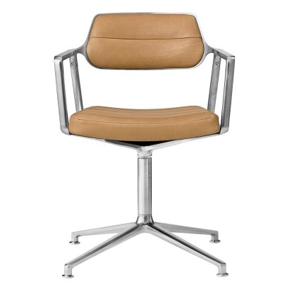 Chaise pivotante Swivel 453, Cuir chameau, Poli