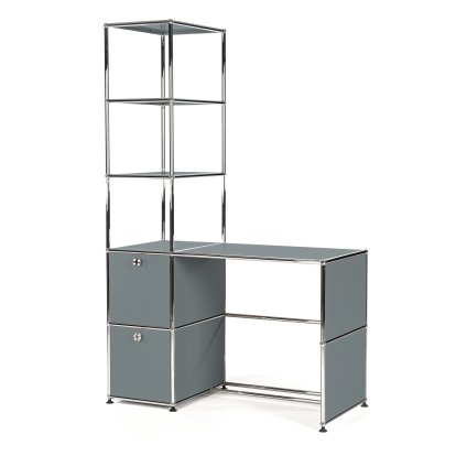 Bureau USM Haller avec étagère superposée, Gris moyen RAL 7005