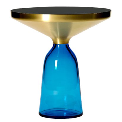 Table d'appoint Bell, Laiton laqué clair, Bleu saphir