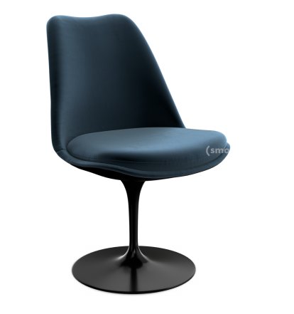 Chaise Tulip Saarinen, Rotatif, Coque et coussin d'assise rembourré, Noir, Night Blue (Eva 170)